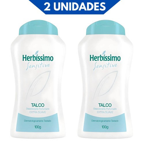 Kit 2 Talco Perfumado Herbíssimo Sensitive Extra Suave 100g