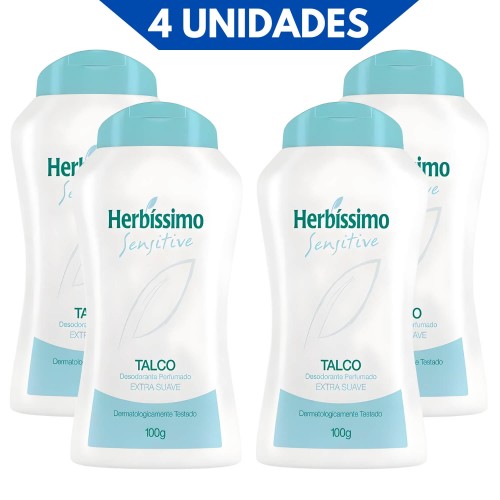 Kit 4 Talco Perfumado Herbíssimo Sensitive Extra Suave 100g