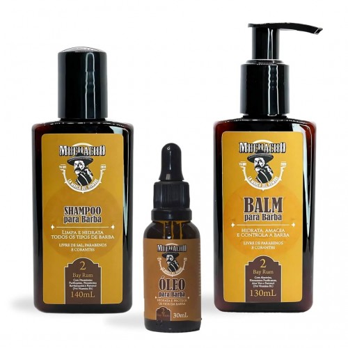 Kit para Barba Shampoo + Balm  + Oleo para Barba - Muchacho Bay Rum