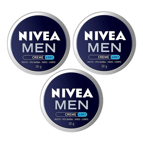 Creme Hidratante 4 em 1 Nivea Men - Rosto, Pós-Barba, Mãos e Corpo 30g - 3 Un