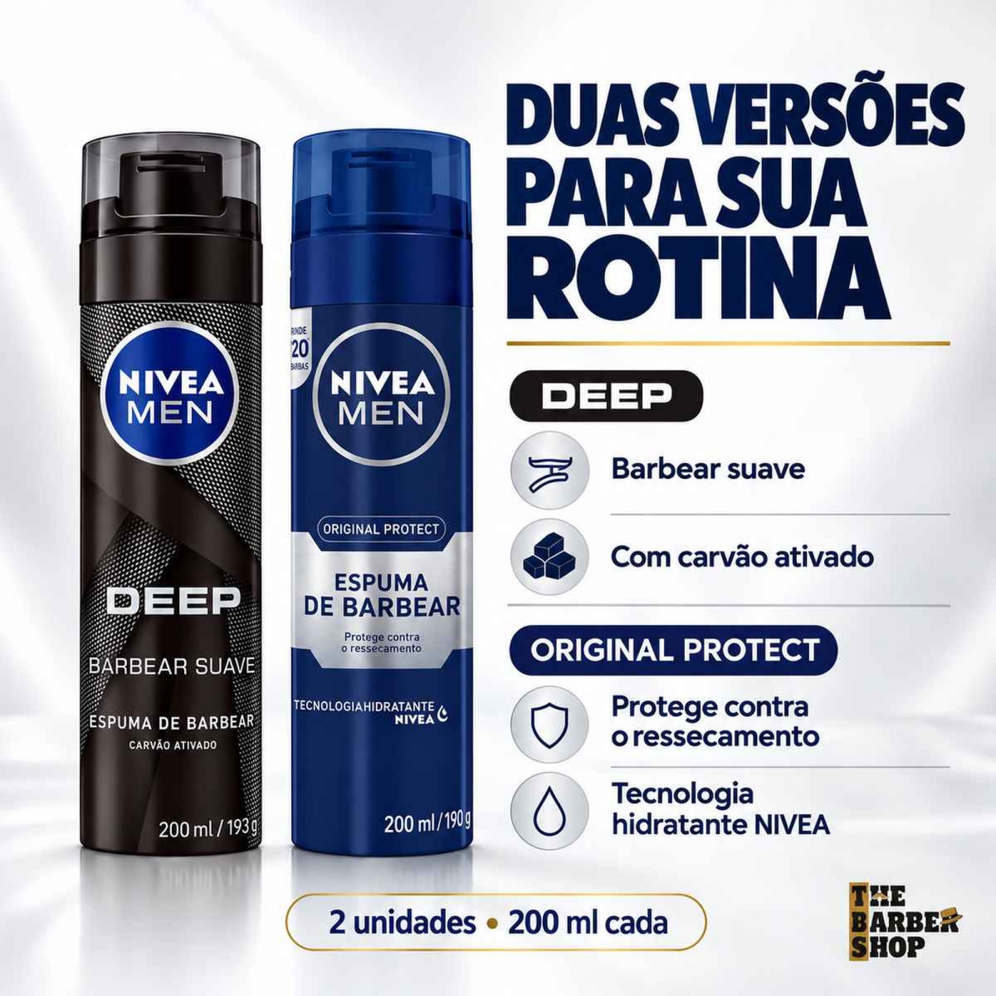 Kit 2 Espumas de Barbear Nivea Men: Deep e Original Protect 200ml Kit 2 Espumas de Barbear Nivea Men: Deep e Original Protect 200ml