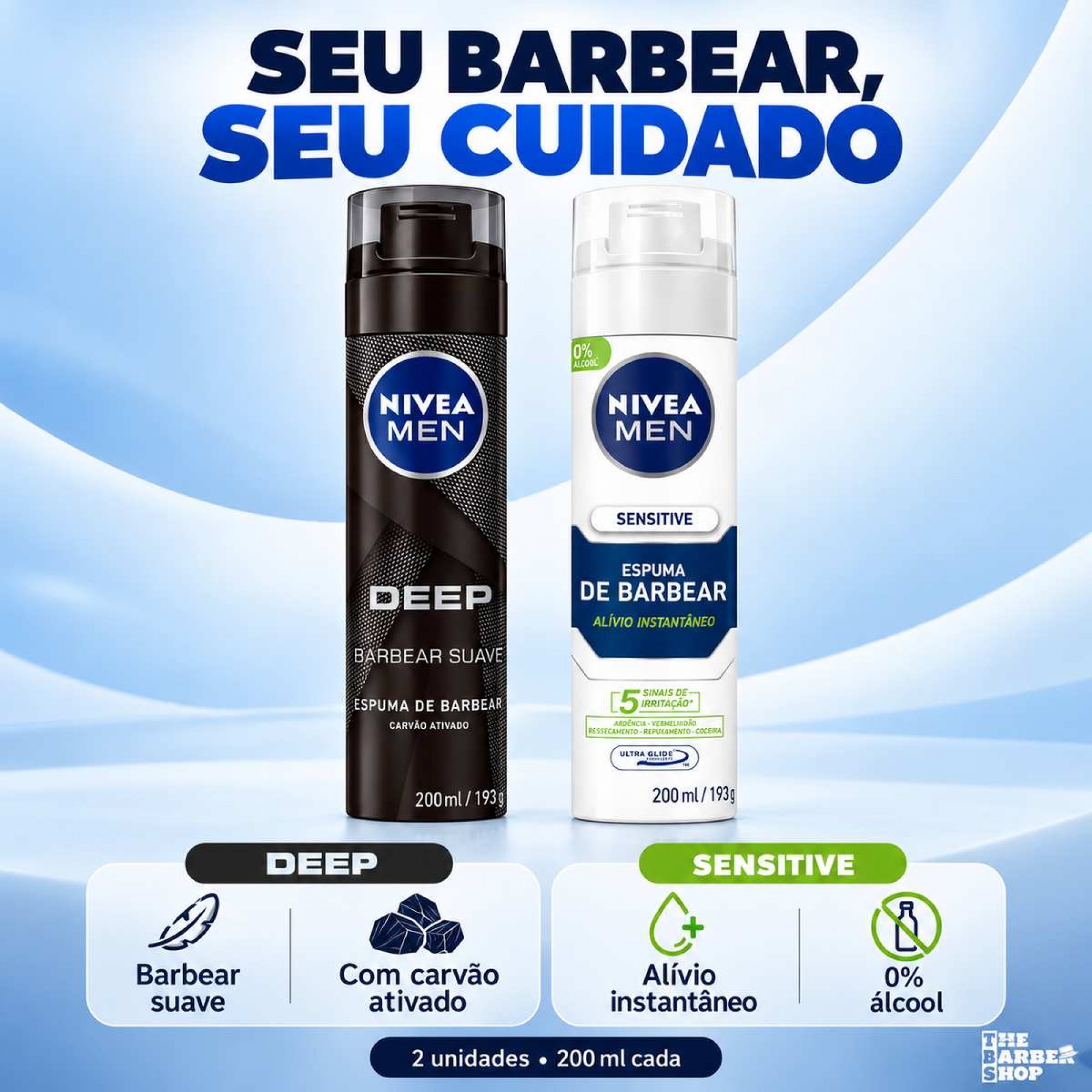 Kit 2 Espumas de Barbear Nivea Men: Deep e Sensitive 200ml Kit 2 Espumas de Barbear Nivea Men: Deep e Sensitive 200ml