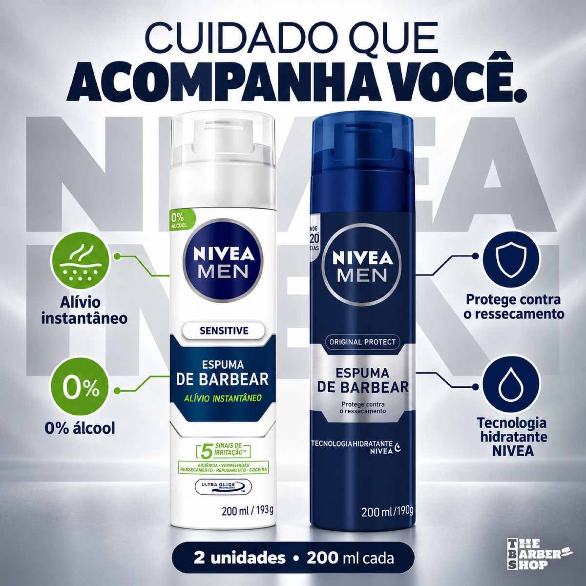 Kit 2 Espumas de Barbear Nivea Men: Sensitive e Original Protect 200ml Kit 2 Espumas de Barbear Nivea Men: Sensitive e Original Protect 200ml