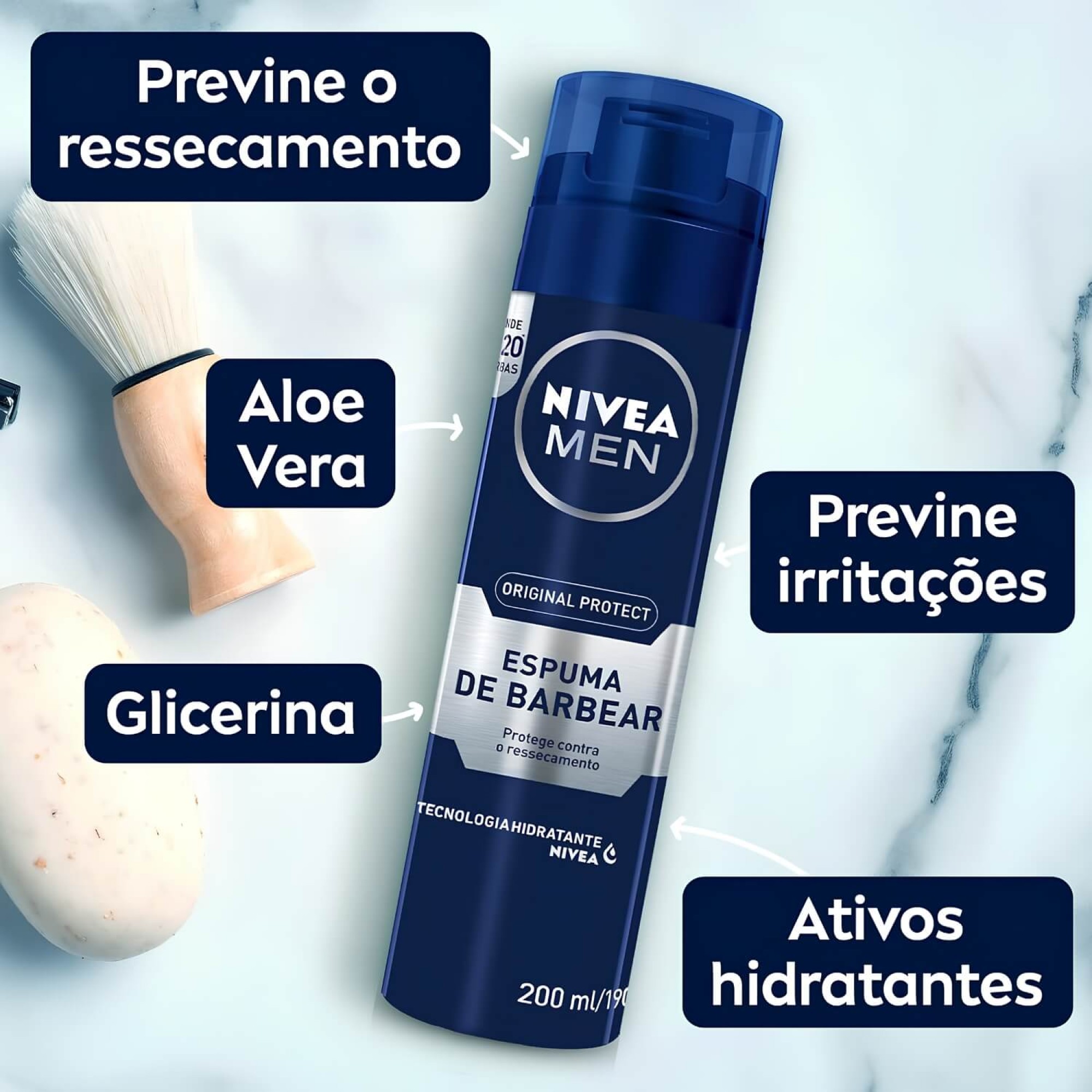 Kit 2 Espumas de Barbear Nivea Men: Deep e Original Protect 200ml Kit 2 Espumas de Barbear Nivea Men: Deep e Original Protect 200ml