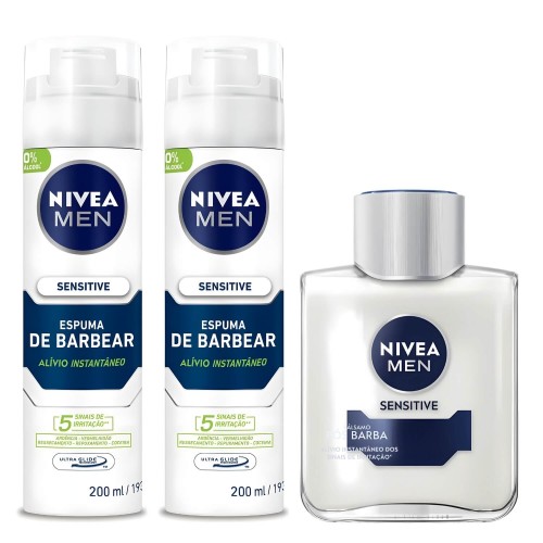 Kit 2 Espuma de Barbear + Pos Barba Nivea Men Pele Sensivel