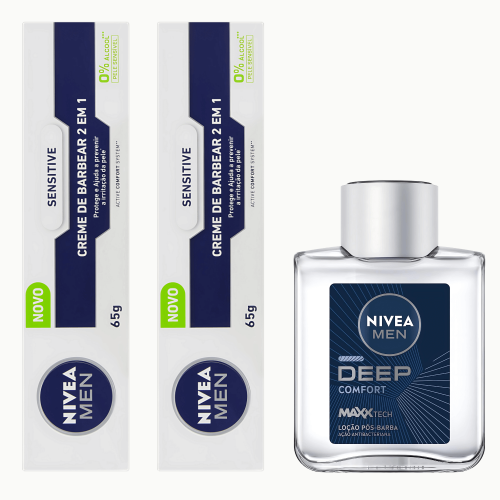 Kit 2 Creme Barbear Pele Sensivel + Loção Pos Barba Nivea Men