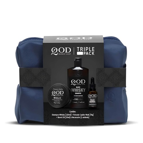 Kit Shampoo Whiskey + Pomada Walk + Oleo de Barba + Necessaire Triple Pack QOD Barber Shop