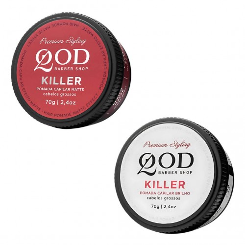 Kit 2 Pomadas Killer Alta Fixação - Efeito Brilho e Efeito Matte - Qod Barber Shop