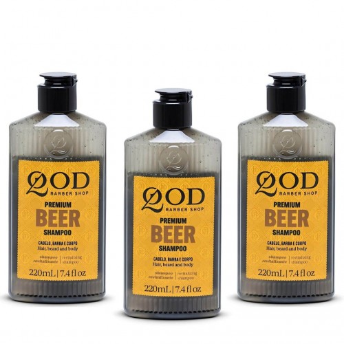 Shampoo para Barba e Cabelo Qod Barber Shop BEER 220ml - 3 unidades