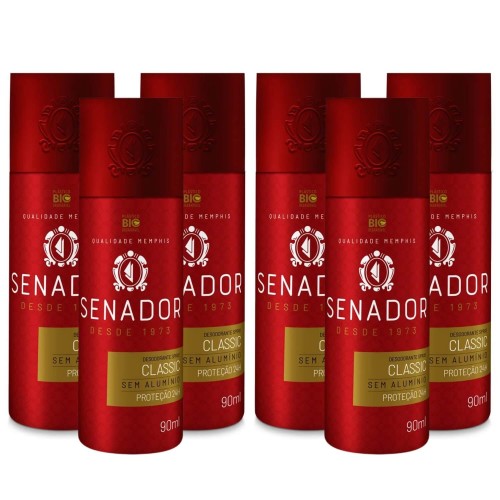 Desodorante Spray Senador Classic 90ml - Proteção 24h - Kit 6 un