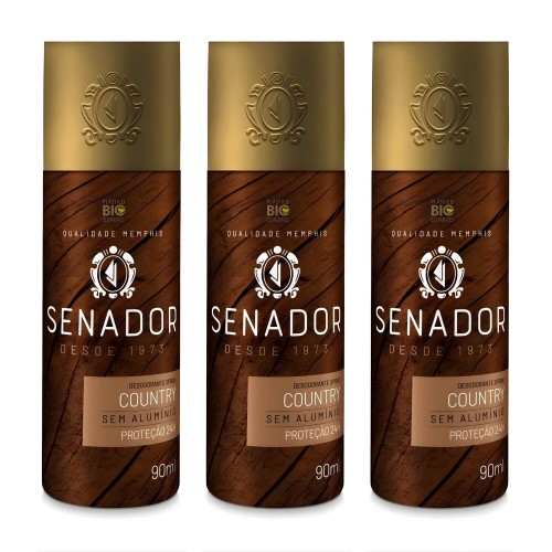 Desodorante Spray Senador Country 90ml Proteção 24h - 3 unid