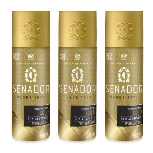 Desodorante Spray Senador Gold 90ml Proteção 24h 3 unidades