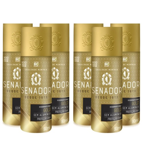 Desodorante Spray Senador Gold 90ml Proteção 24h 6 unidades