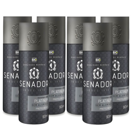 Desodorante Spray Senador Platinum 90ml Proteção 24h - 6 Un
