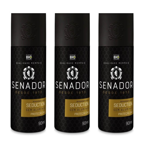 Desodorante Spray Senador Seduction 90ml Proteção 24h - 3 un