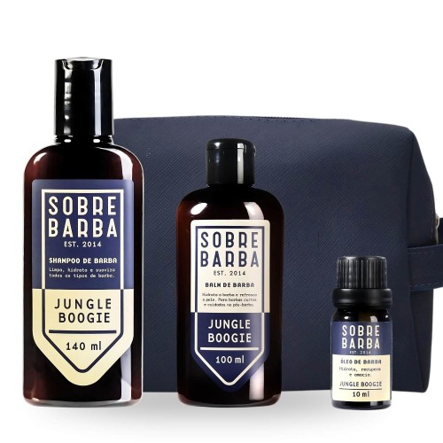 Kit Viagem para Barba + Necessaire Sobrebarba Jungle Boogie - Shampoo + Balm + Óleo