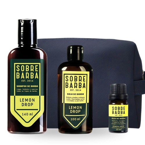 Kit Viagem para Barba com Necessaire Sobrebarba Lemon Drop Shampoo + Balm + Óleo