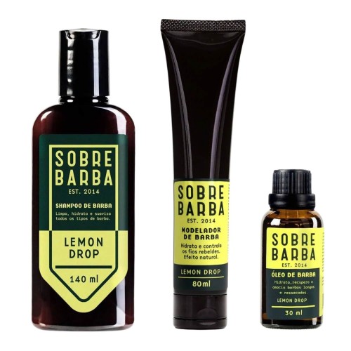 Kit Shampoo + Modelador + Óleo de Barba Sobrebarba Lemon Drop