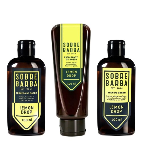 Kit para Barba - Shampoo + Balm + Esfoliante Sobrebarba Lemon Drop