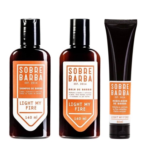 Kit para Barba - Shampoo + Balm + Modelador Sobrebarba Light My Fire