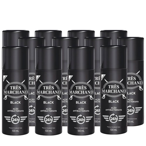 Desodorante Très Marchand Masculino Black 100ml - 12 Unidades