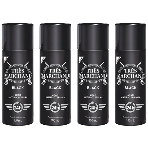 Desodorante Spray Très Marchand Masculino Black 100ml - 4 Unidades