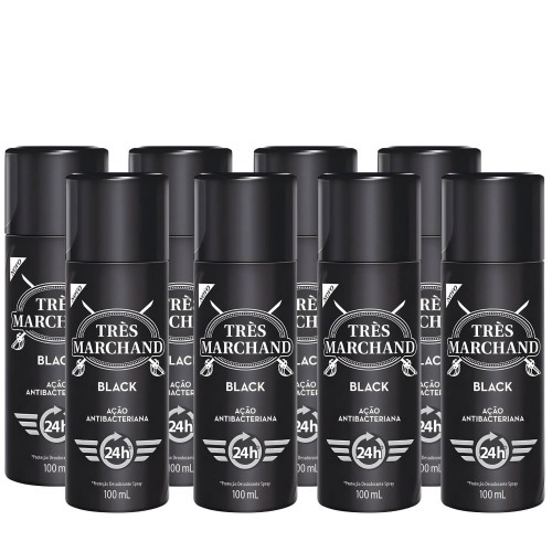 Desodorante Très Marchand Masculino Black 100ml - 8 Unidades