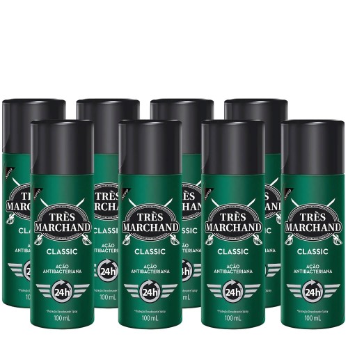 Desodorante Spray Très Marchand Masculino Classic 100ml - 8 unidades