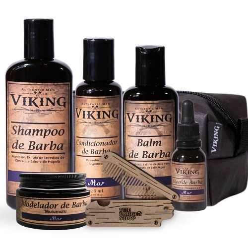 Kit Para Barba Premium Viking Mar + Pente De Barba
