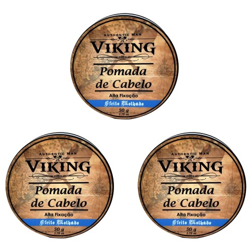 Kit 3 Pomadas Modeladoras Viking Efeito Brilho Fixação Forte 50g